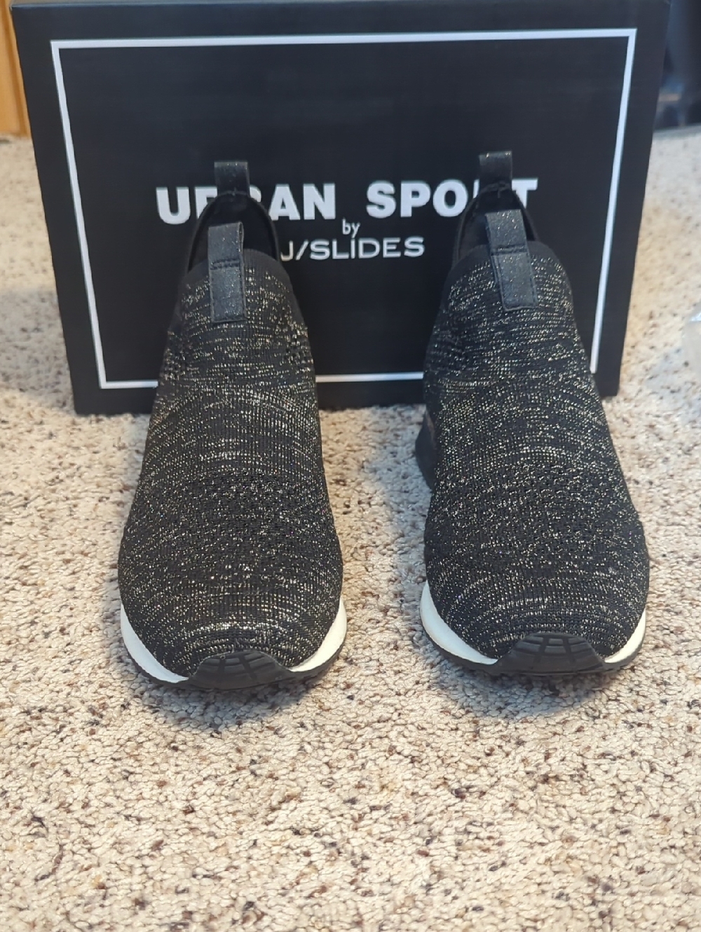 J Slides Black Knit Slip-On Sneakers with Metallic Threads